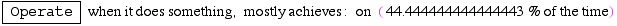 Operate  when it does something, mostly achieves :  on  ( 44.444444444444443 % of the time)